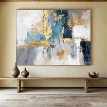 Load image into Gallery viewer, Blue - Gray - Gold Abstract Painting On Canvas DKH344
