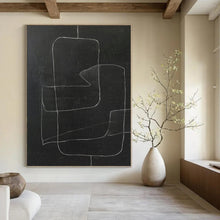 Load image into Gallery viewer, “White Lines on Black” - Black, White Abstract Line Art on Canvas DKH1150
