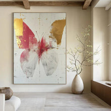 Load image into Gallery viewer, Abstract Butterfly Art, Red - and - Gold Toned Painting for Elegant Dining Room &amp; Art Deco - Style Hallway LargeART2207
