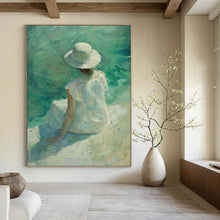 Load image into Gallery viewer, “Seaside Solitude” – Figure by the Sea Oil Painting with Soft, Calming Tones DTP088
