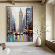 Load image into Gallery viewer, Moody Cityscape with Tall Building Abstract Painting, Ideal for Modern Office &amp; Rainy Day Lounge LargeART1912
