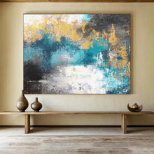 Load image into Gallery viewer, Blue - Gold Abstract Cityscape Painting - Ideal for Urban Loft &amp; Contemporary Office DKH004
