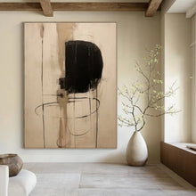 Load image into Gallery viewer, Minimalist Black and Beige Abstract Canvas Painting, Suited for Contemporary Studio &amp; Monochrome Office LargeART1290
