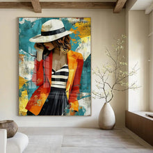 Load image into Gallery viewer, Stylish Abstract Figure Painting, Retro - Inspired Color Block Art for Fashion Boutique &amp; Mid - Century Living Room LargeART2191
