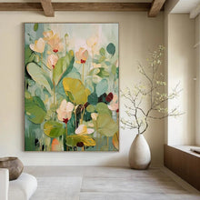 Load image into Gallery viewer, “Pastel Floral Impasto” ，Soft greens, yellows, and pinks with thick, sculptural flower and leaf shapes. DTP319
