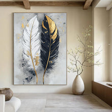 Load image into Gallery viewer, Gold - Accented Feather Abstract Canvas Painting, Ideal for Bohemian Bedroom &amp; Art - Filled Bathroom LargeART1262
