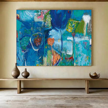 Load image into Gallery viewer, “Blue - Dominant Abstract Floral” - Abstract Acrylic of Imaginative Flowers, Fits Yoga Studio and Living Room DLZ245
