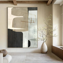 Load image into Gallery viewer, “Neutral Shapes” - Beige, gray, white geometric forms with a brown line DTP158
