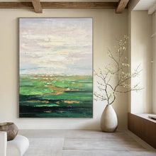 Load image into Gallery viewer, “Soft Landscape Abstract” - Green, Gold, White Abstract Art on Canvas DKH1341
