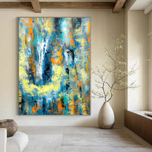 Load image into Gallery viewer, Blue, Yellow, and Orange Abstract Canvas Painting, Ideal for Modern Beach House &amp; Energetic Studio LargeART1232
