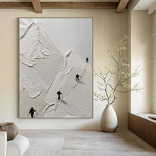 Load image into Gallery viewer, “Impasto Mountain Climbers” ，White impasto mountains with tiny black climbers and their trails. DTP317
