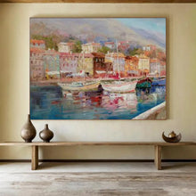 Load image into Gallery viewer, Hand - painted Large - sized Coastal Town Harbor Acrylic Art for Nautical - Themed Living Rooms LargeART1800
