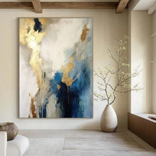 Load image into Gallery viewer, Blue and Gold Abstract Flow Canvas Painting, Suited for Contemporary Bedroom &amp; Sophisticated Office LargeART1240
