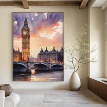 Load image into Gallery viewer, “Watercolor of Big Ben and Westminster” – Watercolor Cityscape with Evening Hues DTP091
