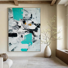 Load image into Gallery viewer, “Abstract Minimalist Color Blocks” - Teal, Grey, White Geometric Art on Canvas DKH1347
