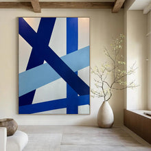 Load image into Gallery viewer, Blue &amp; White Geometric Ribbon - Style Acrylic Art, Perfect for Contemporary Living Room &amp; Art Gallery Wall LargeART0995

