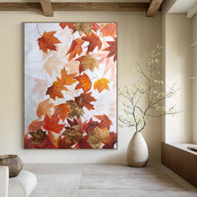 Load image into Gallery viewer, Orange &amp; Gold Leaf Abstract Art, Ideal for Warm - Toned Living Room &amp; Cozy Fireplace Nook LargeART2079
