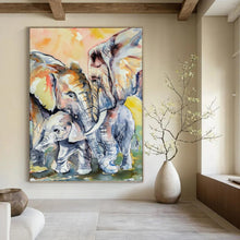 Load image into Gallery viewer, “Watercolor Elephant Family” - Impressionistic Animal Art on Canvas DKH1646
