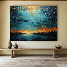 Load image into Gallery viewer, Starry Night Lake Abstract Painting on Canvas - “Celestial Reflection” DKH706
