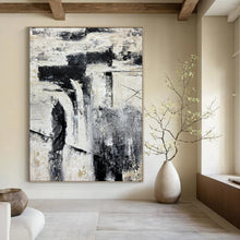 Load image into Gallery viewer, Black and White Textured Abstract Canvas Painting, Perfect for Monochrome Gallery &amp; Sleek Office LargeART1223
