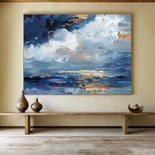 Load image into Gallery viewer, Blue and Gold Sky Abstract Painting on Canvas - “Heavenly Hues” DKH684
