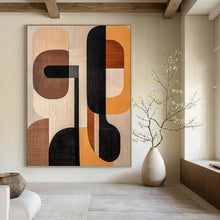 Load image into Gallery viewer, “Wood - Toned Geometric Shapes” - Brown, Black, Beige Abstract Art on Canvas DKH1242
