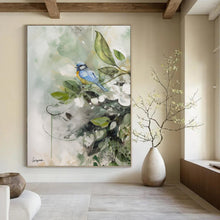 Load image into Gallery viewer, “Blue Bird and Blooms” - Nature - Inspired Bird and Flower Art, Abstract Painting on Canvas DKH1085

