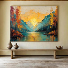 Load image into Gallery viewer, Mountain Sunset “Golden Reflections” Painting on Canvas, Breathtaking Landscape Art DKH907
