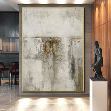 Load image into Gallery viewer, Massive Gray Textured Abstract with Gold Acrylic for Industrial - Chic Loft &amp; Luxury Hotel Suite LargeART0356
