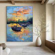 Load image into Gallery viewer, Colorful Sunset Sailboats Abstract Painting, Perfect for Tropical - Themed Living Room &amp; Beach House Dining Area LargeART1882
