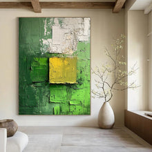 Load image into Gallery viewer, “Textured Green and Yellow Abstract” - Expressionistic Abstract Acrylic DTP029
