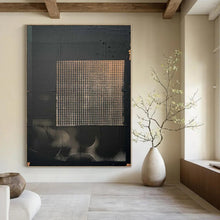 Load image into Gallery viewer, “Grid on Black” ，Black background with a textured, grid - patterned beige square. DTP306
