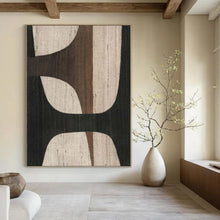 Load image into Gallery viewer, Oversized Hand - painted Brown &amp; Black Geometric Art for Mid - Century Modern Living Rooms LargeART0155
