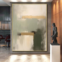 Load image into Gallery viewer, Large - Scale Green - Gold - Gray Tonal Abstract Art for Elegant Office &amp; Chic Living Room LargeART0532
