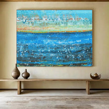 Load image into Gallery viewer, Hand - painted Large - sized Detailed Blue Sea with Bubbles Acrylic Art for Coastal - Themed Bedrooms LargeART1794
