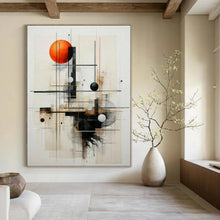 Load image into Gallery viewer, Geometric Abstract with Orange Sphere Abstract Canvas Painting, Perfect for Creative Studio &amp; Modern Art Gallery LargeART1213
