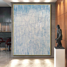 Load image into Gallery viewer, Oversized Light Blue Linear Abstract Art for Minimalist Bedroom &amp; Modern Office LargeART0475
