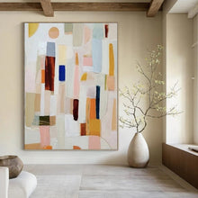 Load image into Gallery viewer, “Colorful Abstract Blocks” - Pastel Pink, Blue, Yellow, Green Abstract Art on Canvas DKH1113
