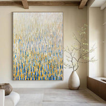 Load image into Gallery viewer, Oversized Hand - painted Rain of Gold and Blue Acrylic Art for Glamorous Living Rooms LargeART0195
