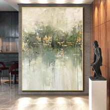 Load image into Gallery viewer, Oversized Green - Gold Abstract Reflection Acrylic Art for Garden Room &amp; Wellness Spa LargeART0423
