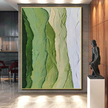 Load image into Gallery viewer, Green and White Textured Stripes Acrylic Art - Ideal for Botanical - themed Study &amp; Minimalist Living Room LargeART0634
