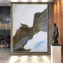 Load image into Gallery viewer, Enormous Blue and Gold Wavy Lines Acrylic for Art Deco Ballroom &amp; High - End Boutique Hotel LargeART0357
