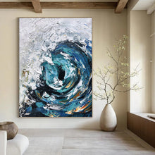 Load image into Gallery viewer, “Textured Blue Ocean Vortex” - Blue, White, Grey Abstract Art on Canvas DKH1295
