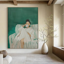 Load image into Gallery viewer, Green - White Abstract Figure Art, Perfect for Modern Bathroom &amp; Serene Living Room LargeART2034
