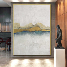 Load image into Gallery viewer, Oversized Gold - Accented Minimalist Abstract Acrylic Art for Luxury Bedroom &amp; High - End Office LargeART0413
