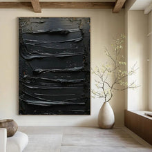 Load image into Gallery viewer, Monochromatic Black Textured Abstract - Fits Minimalist Bedroom &amp; Study LargeART2356

