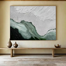 Load image into Gallery viewer, Textured Abstract Painting on Canvas - “White and Green Waves” DKH744
