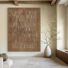 Load image into Gallery viewer, Brown &amp; White Stitch - like Abstract Canvas Painting, Perfect for Bohemian Living Room &amp; Rustic Café LargeART1095
