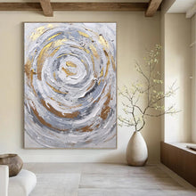 Load image into Gallery viewer, “Gilded Spiral Textured Abstract” - Grey, White, Gold Abstract Art on Canvas DKH1286
