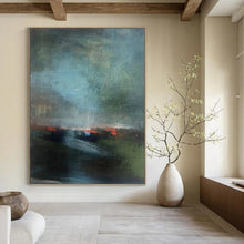 Load image into Gallery viewer, “Moody Abstract Landscape” - Dark Green, Blue, and Red Art on Canvas DKH1408
